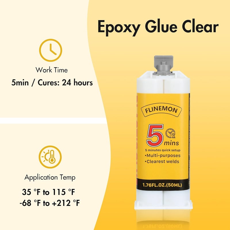 Flinemon 5 Minute Epoxy Clear, Fast Cure Epoxy Resin, Waterproof Adhesive Glue, Liquid High Strength Epoxy Suitable for Plastic, Metal, Ceramic, Fishing Rod, Stainless Steel, Wood Filler, 1.76 oz - Image 2